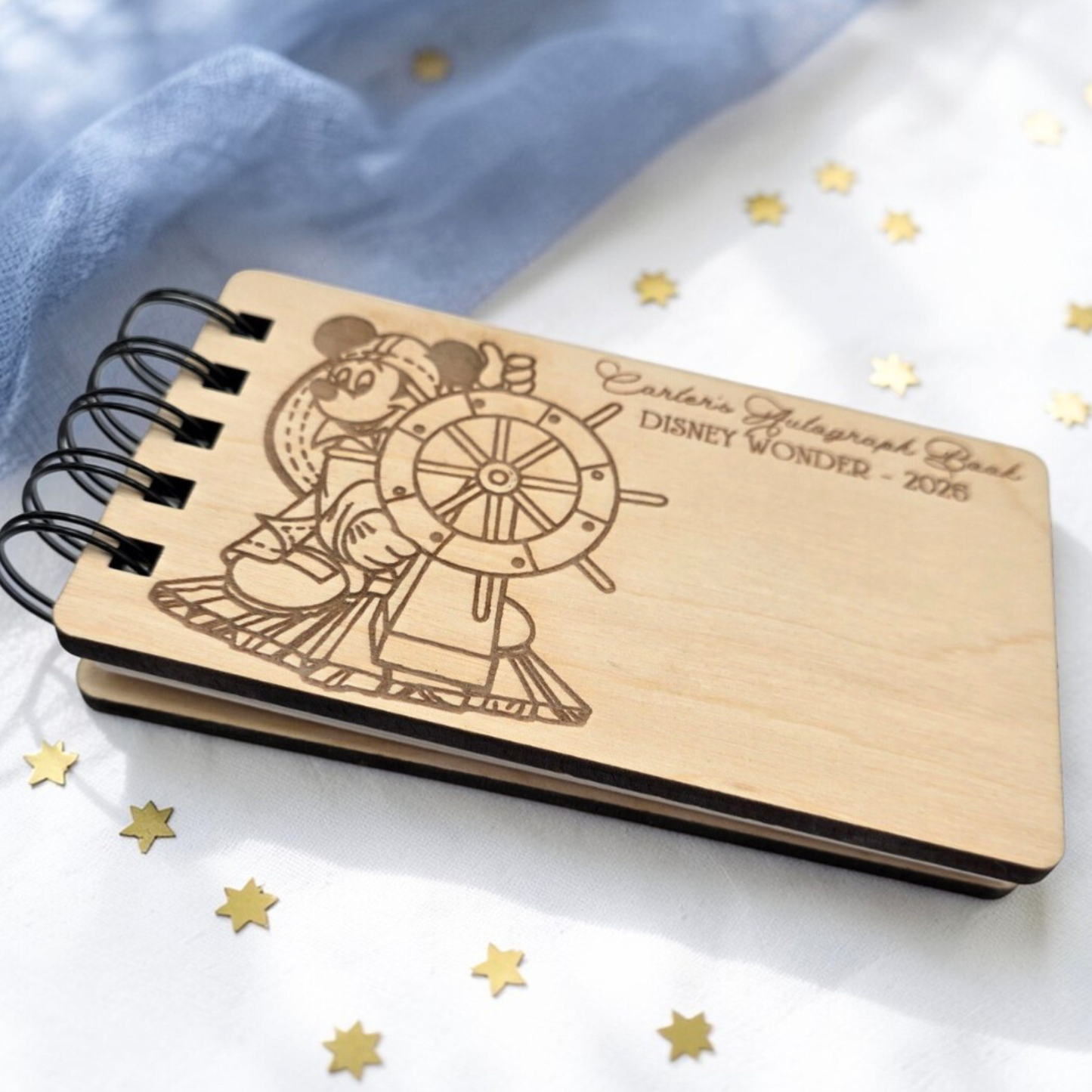 Personalized Cruise Autograph Book for Kids - Engraved Birch Wood Memory Album, Custom Vacation Signature Keepsake Journal