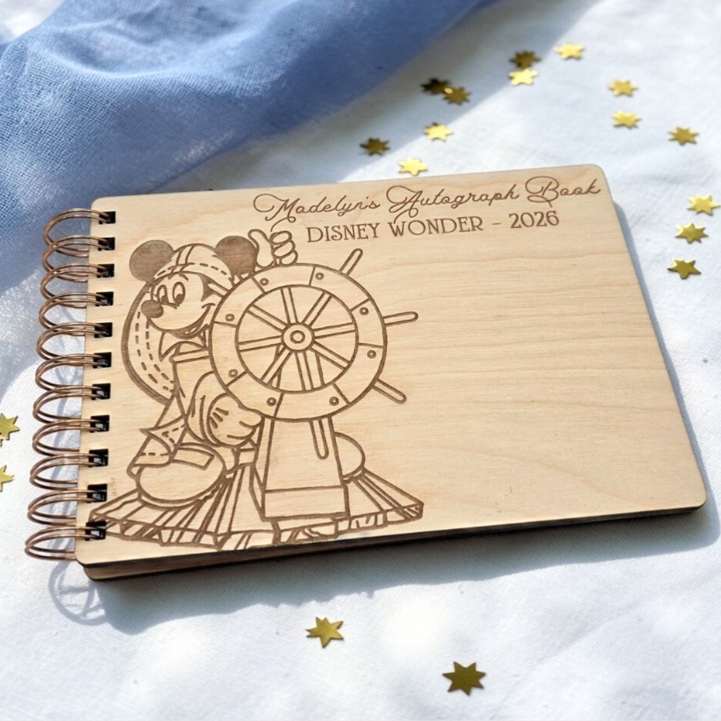 Personalized Cruise Autograph Book for Kids - Engraved Birch Wood Memory Album, Custom Vacation Signature Keepsake Journal