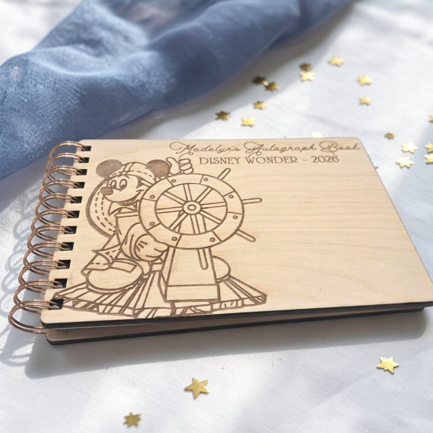 Personalized Cruise Autograph Book for Kids - Engraved Birch Wood Memory Album, Custom Vacation Signature Keepsake Journal