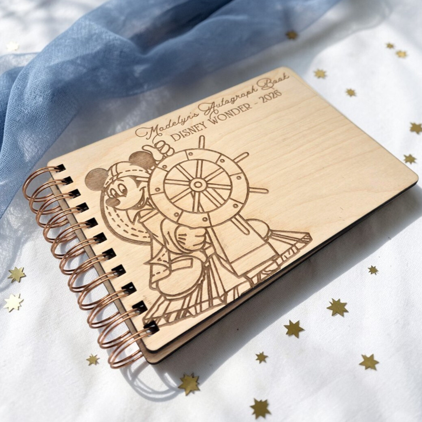 Personalized Cruise Autograph Book for Kids - Engraved Birch Wood Memory Album, Custom Vacation Signature Keepsake Journal