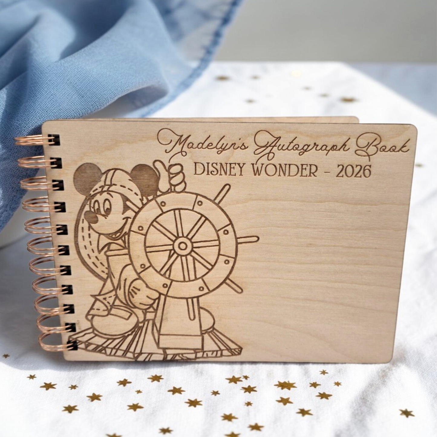 Personalized Cruise Autograph Book for Kids - Engraved Birch Wood Memory Album, Custom Vacation Signature Keepsake Journal