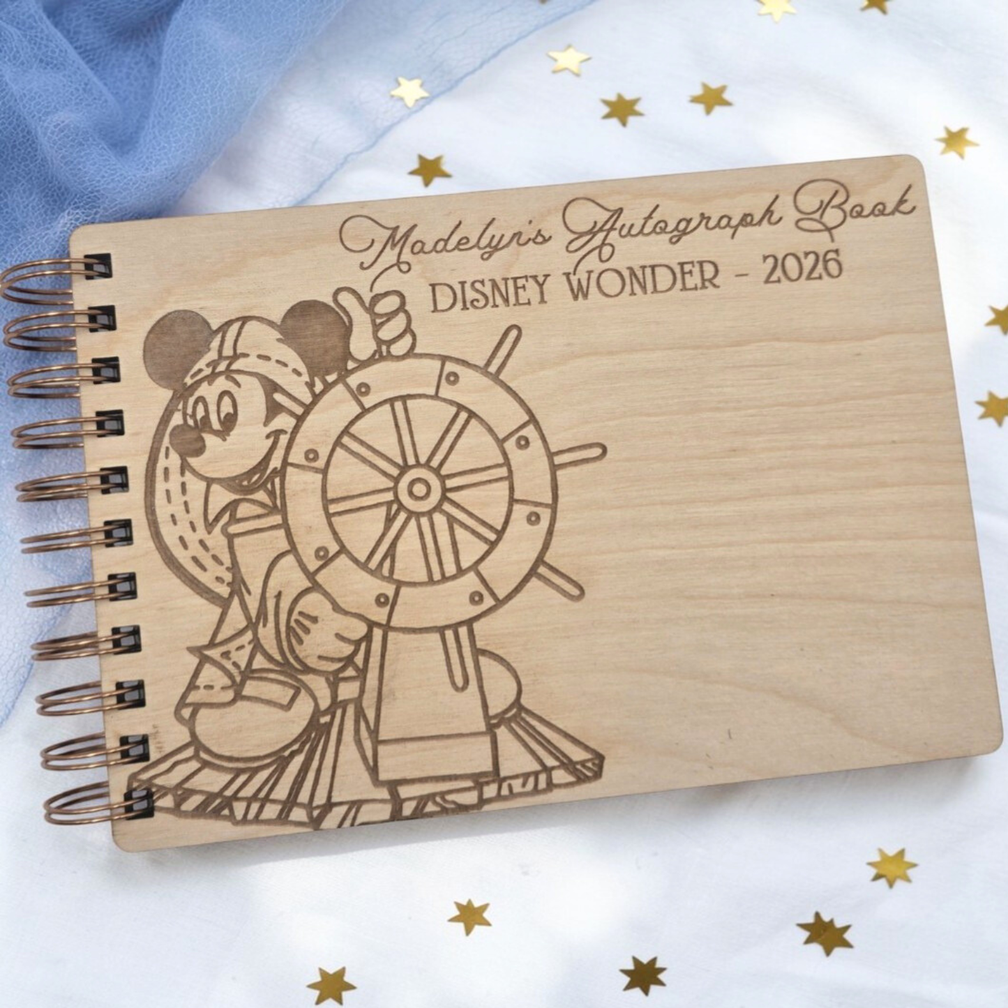 Personalized Cruise Autograph Book for Kids - Engraved Birch Wood Memory Album, Custom Vacation Signature Keepsake Journal