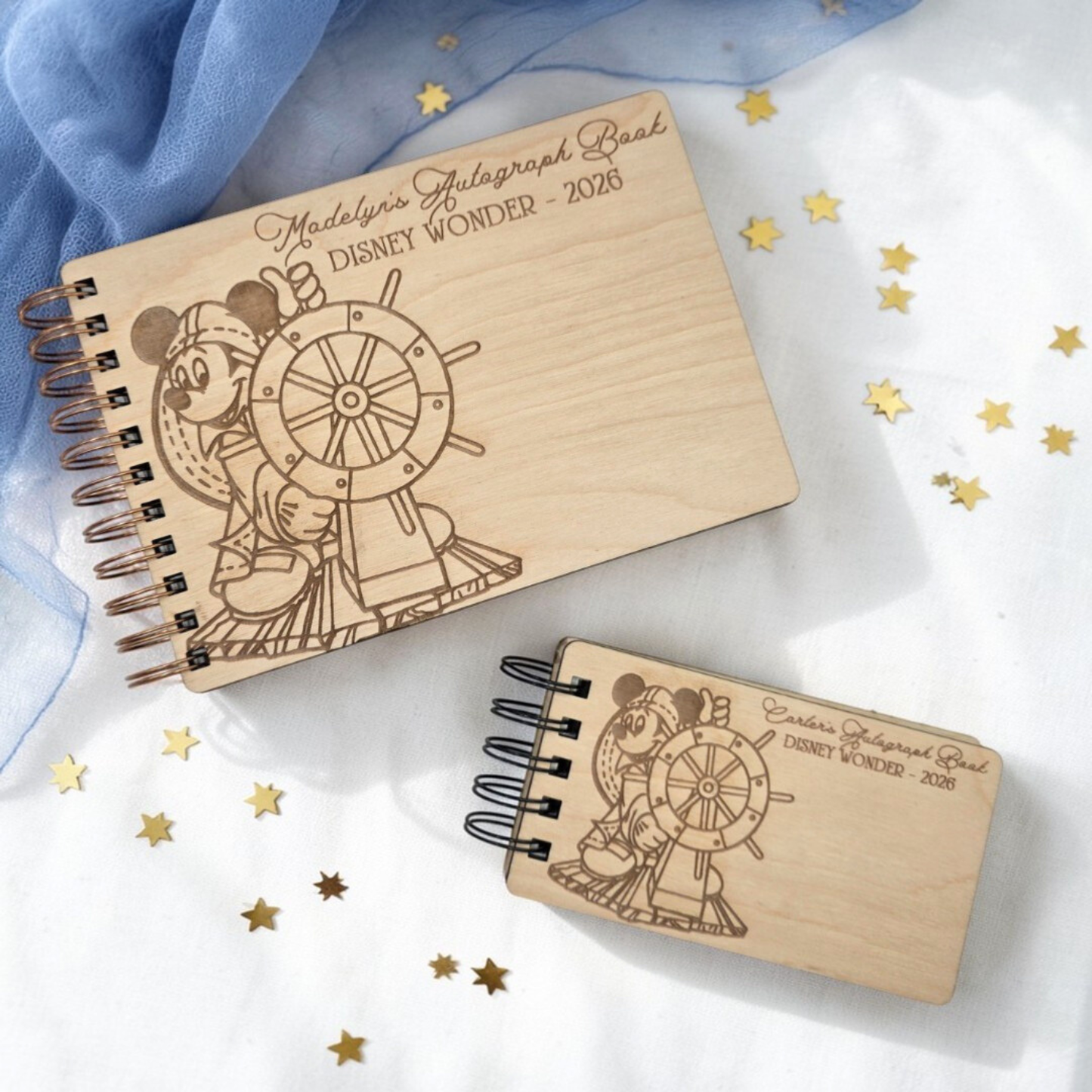 Personalized Cruise Autograph Book for Kids - Engraved Birch Wood Memory Album, Custom Vacation Signature Keepsake Journal