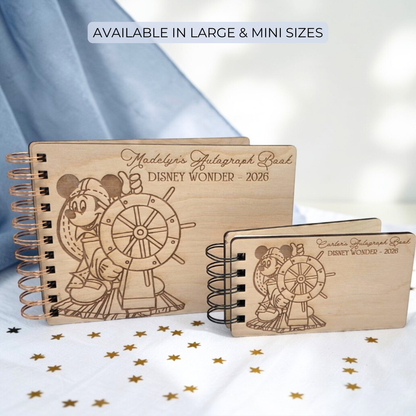 Personalized Cruise Autograph Book for Kids - Engraved Birch Wood Memory Album, Custom Vacation Signature Keepsake Journal