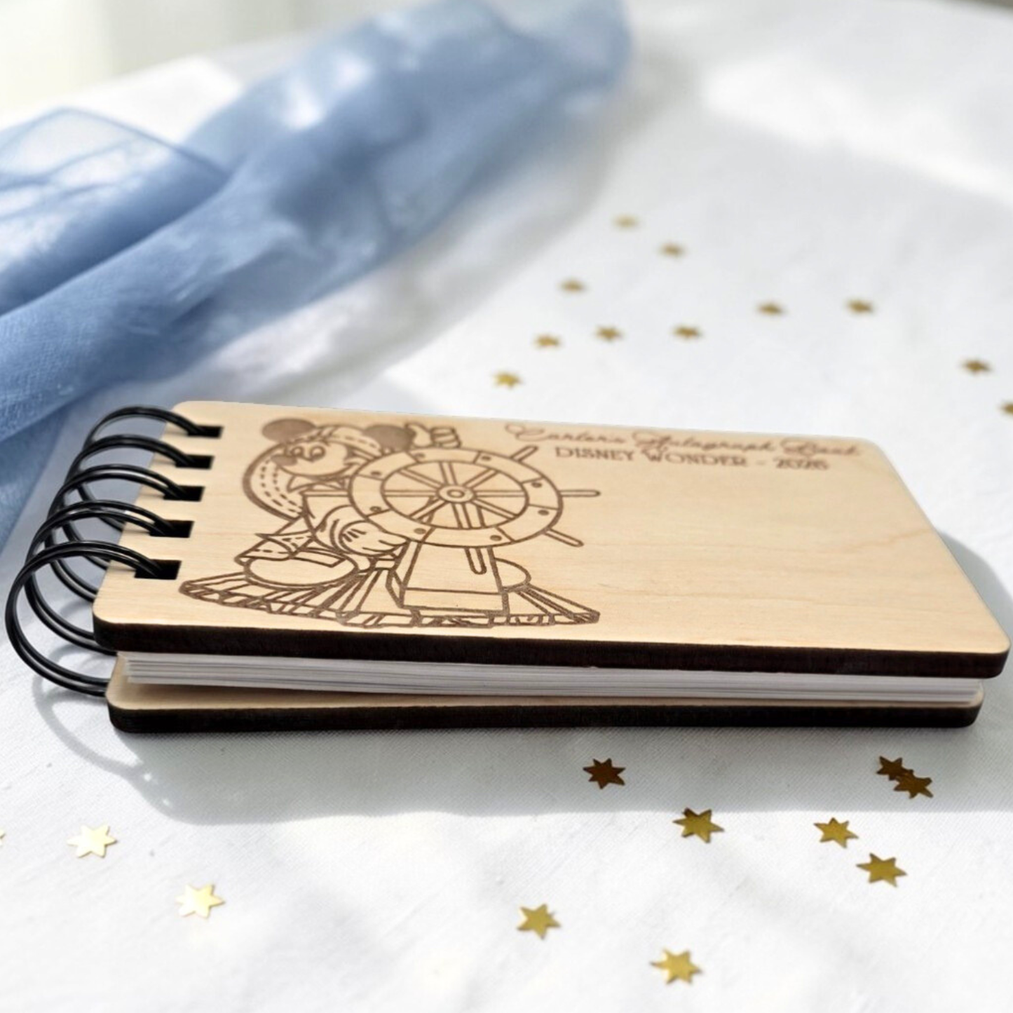 Personalized Cruise Autograph Book for Kids - Engraved Birch Wood Memory Album, Custom Vacation Signature Keepsake Journal