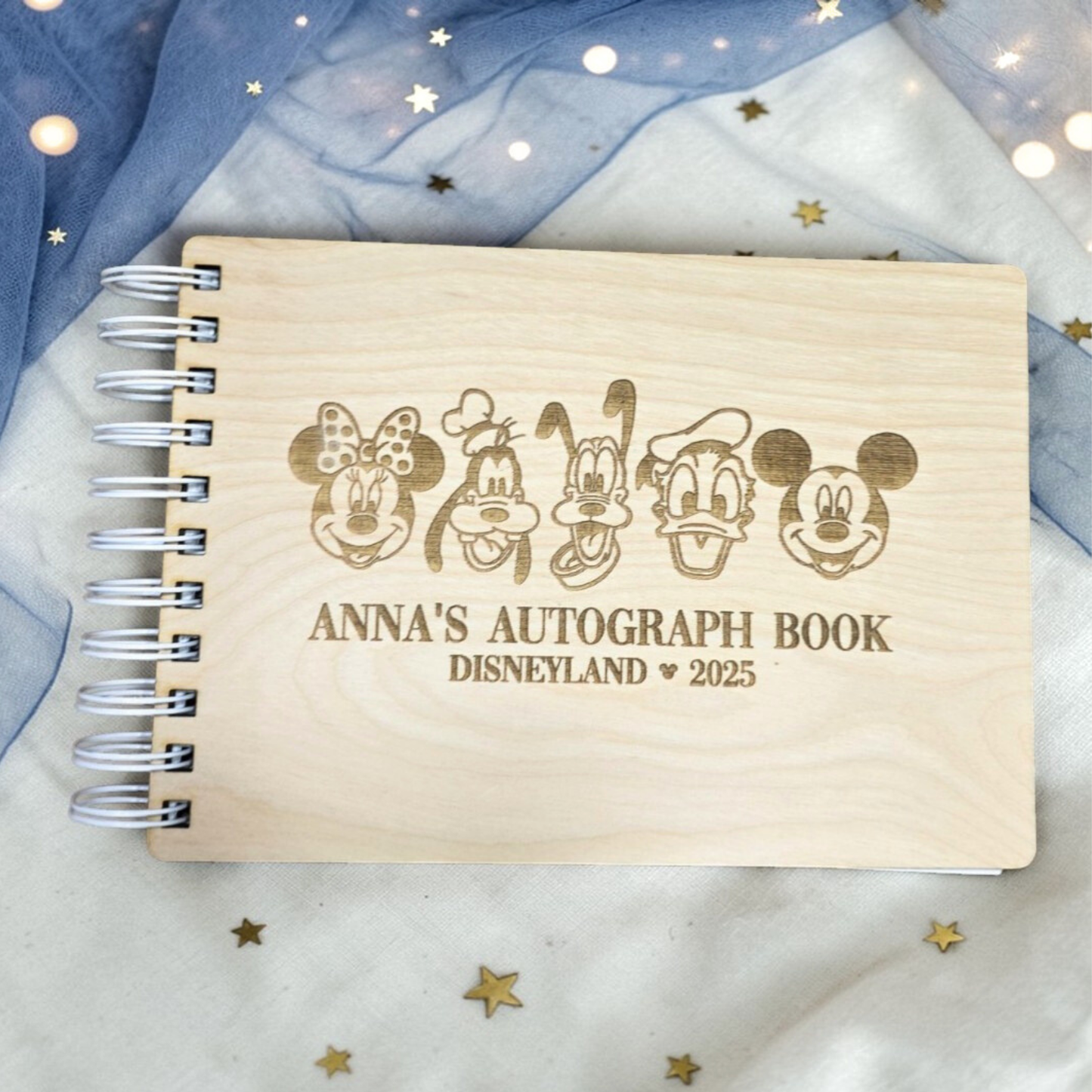 Custom Engraved Friends Wood Autograph Book - Personalized Travel Keepsake Journal