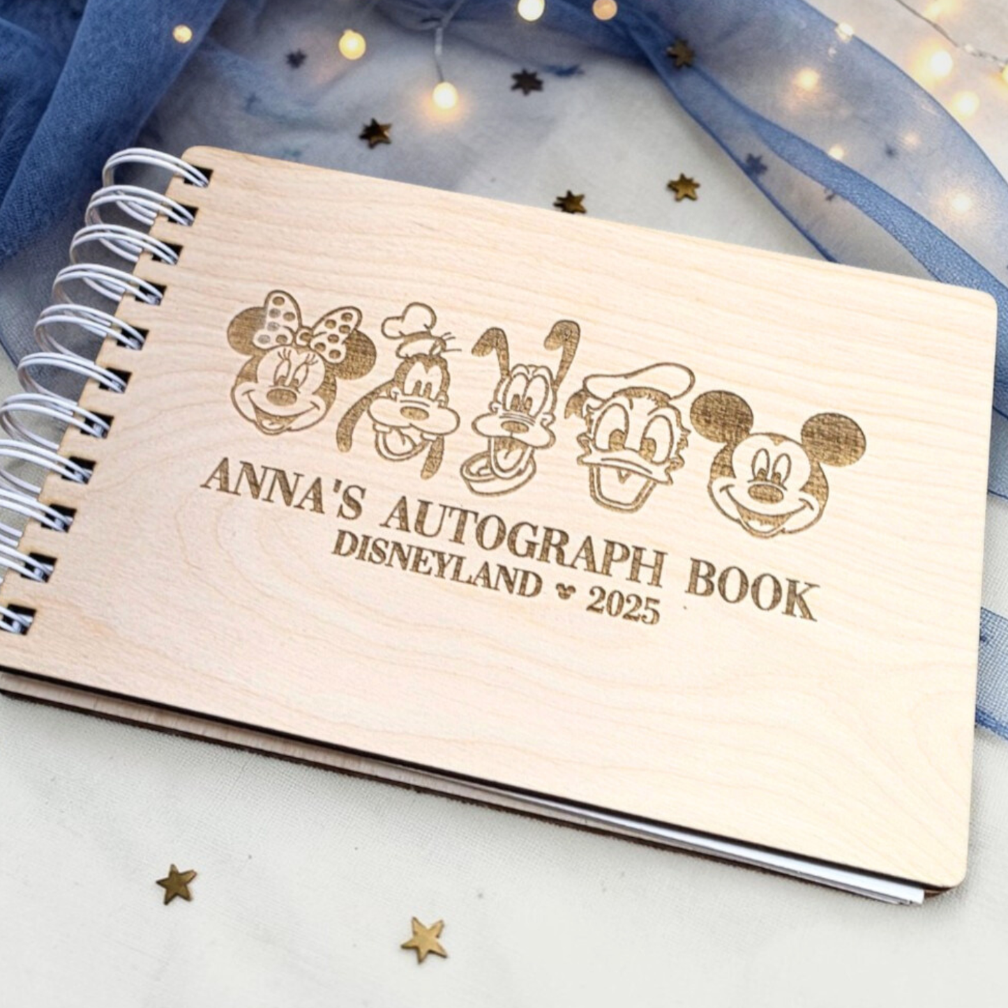 Custom Engraved Friends Wood Autograph Book - Personalized Travel Keepsake Journal