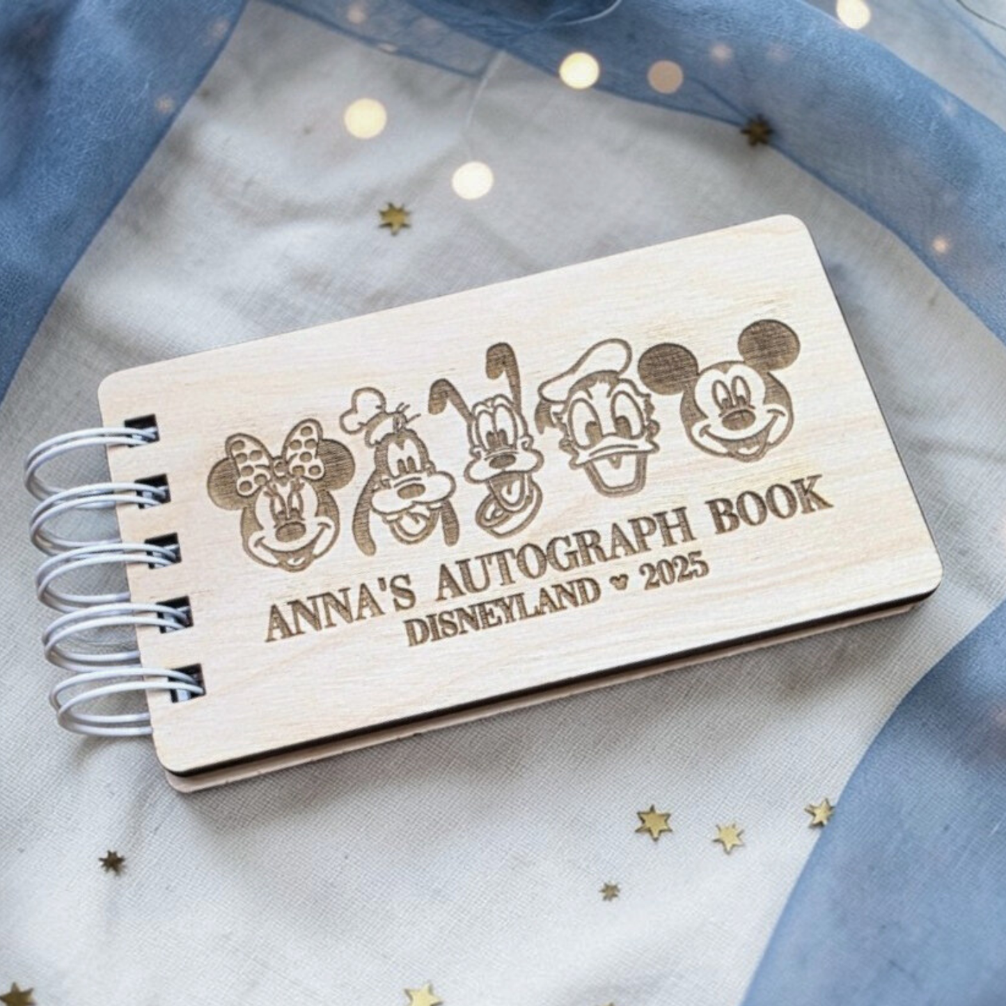 Custom Engraved Friends Wood Autograph Book - Personalized Travel Keepsake Journal