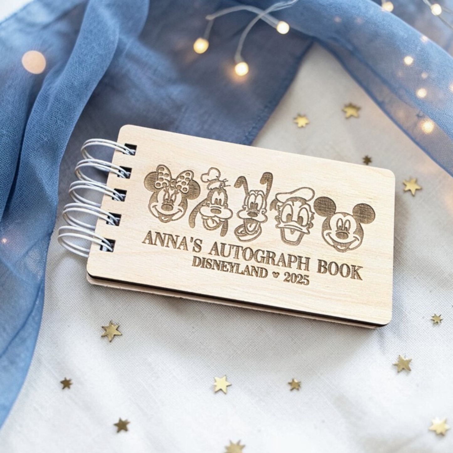 Custom Engraved Friends Wood Autograph Book - Personalized Travel Keepsake Journal