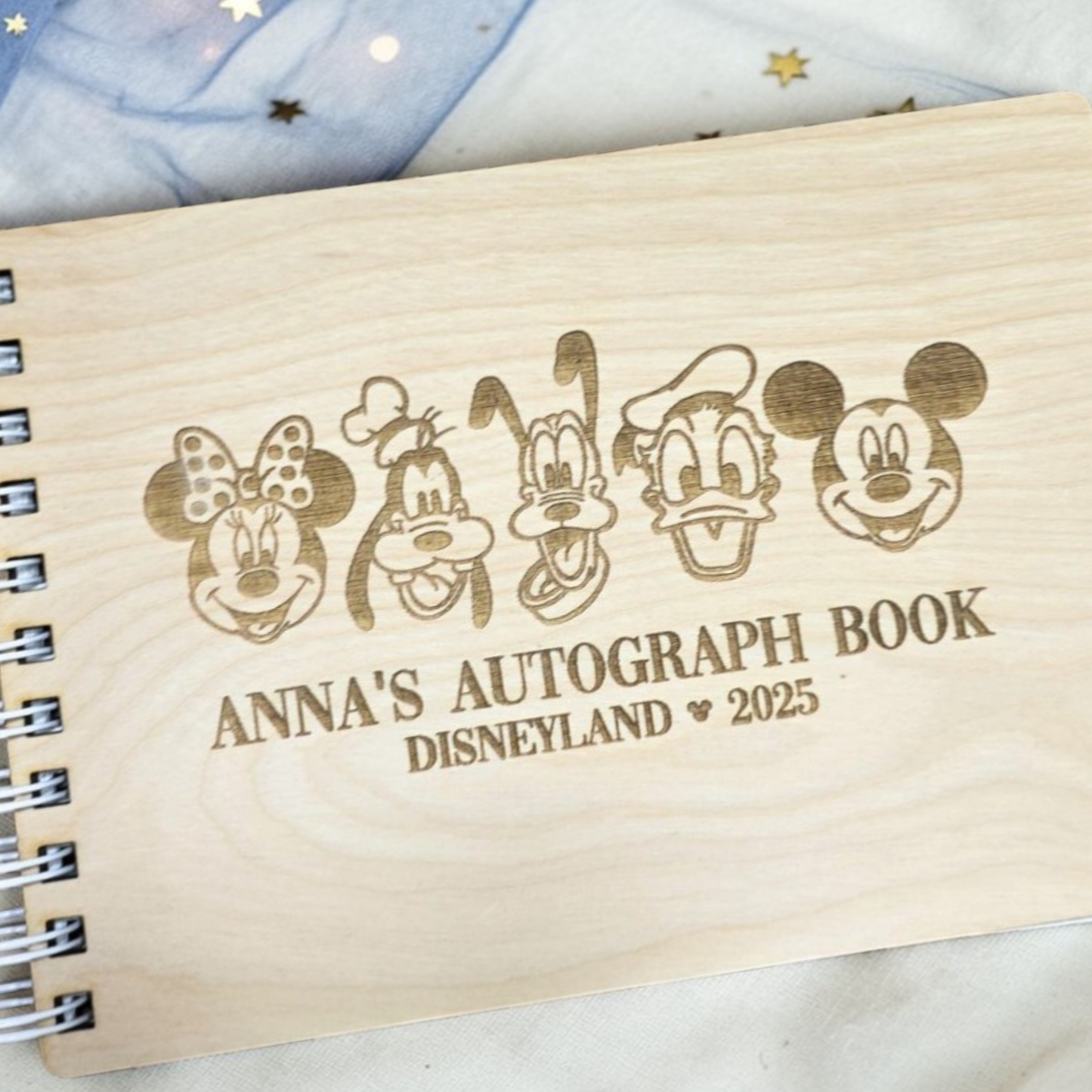 Custom Engraved Friends Wood Autograph Book - Personalized Travel Keepsake Journal