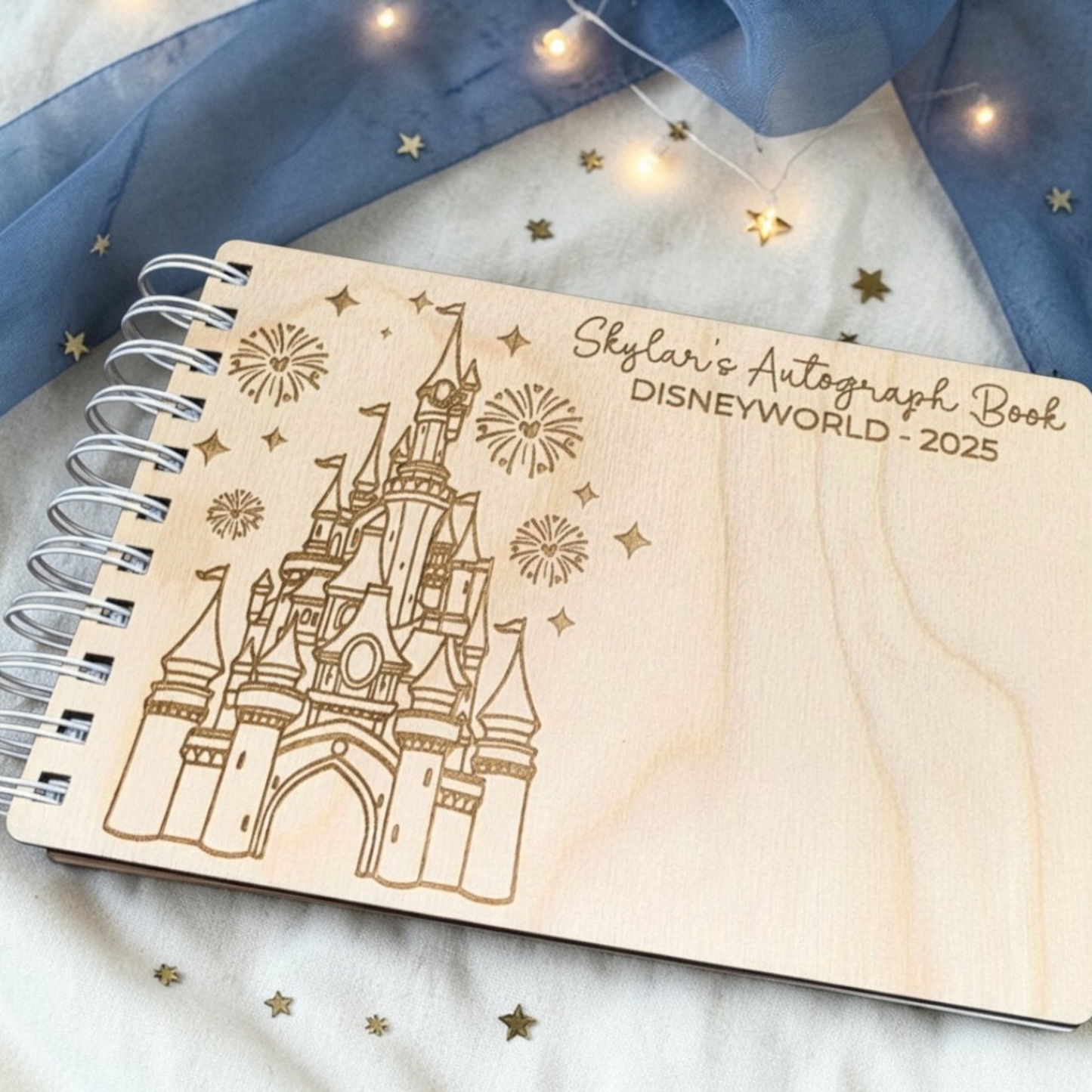 Castlebound Custom Wood Autograph Book - Personalized Theme Park Signature Album | Vacation Memory Keepsake for Kids & Adults