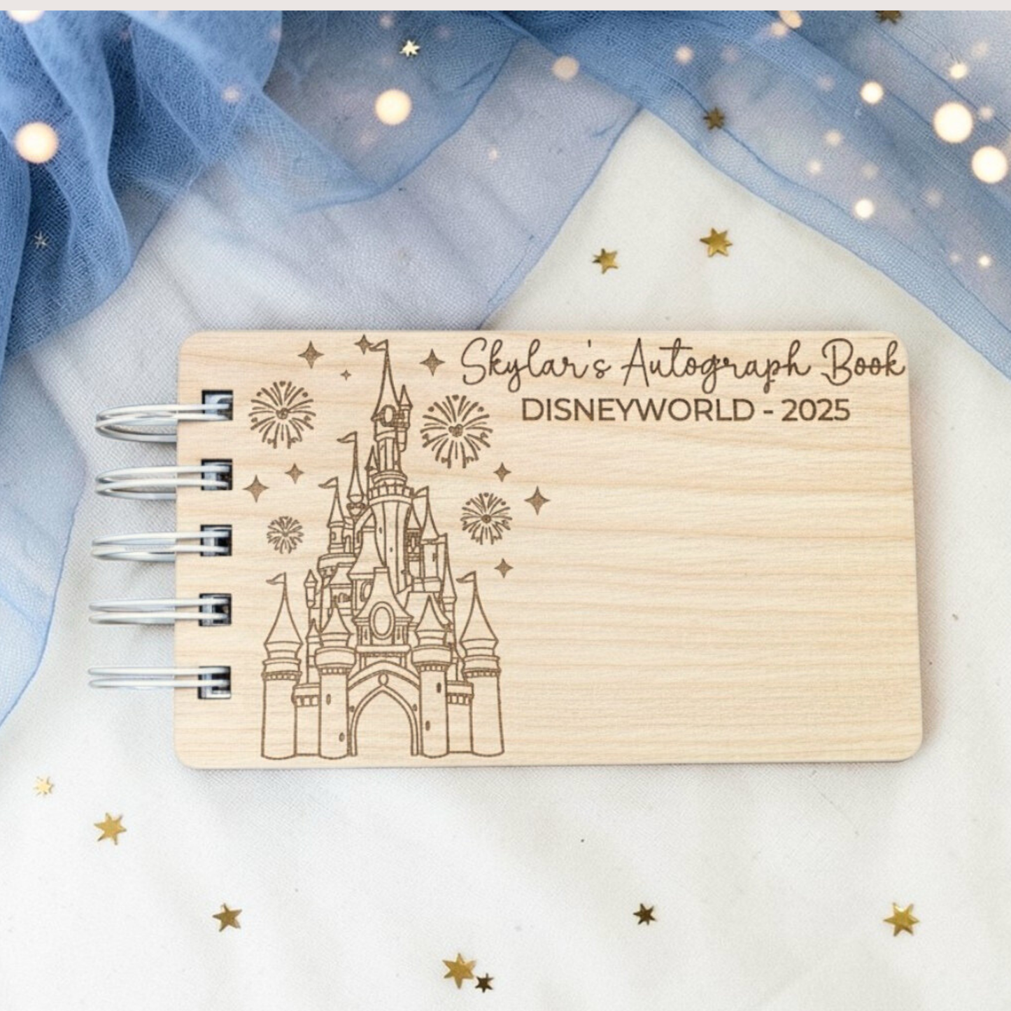 Castlebound Custom Wood Autograph Book - Personalized Theme Park Signature Album | Vacation Memory Keepsake for Kids & Adults