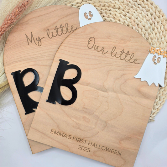 Little Boo Handprint or Footprint Board - Personalized First Halloween Ghost Sign - Baby Keepsake Craft - DIY Spooky Memory