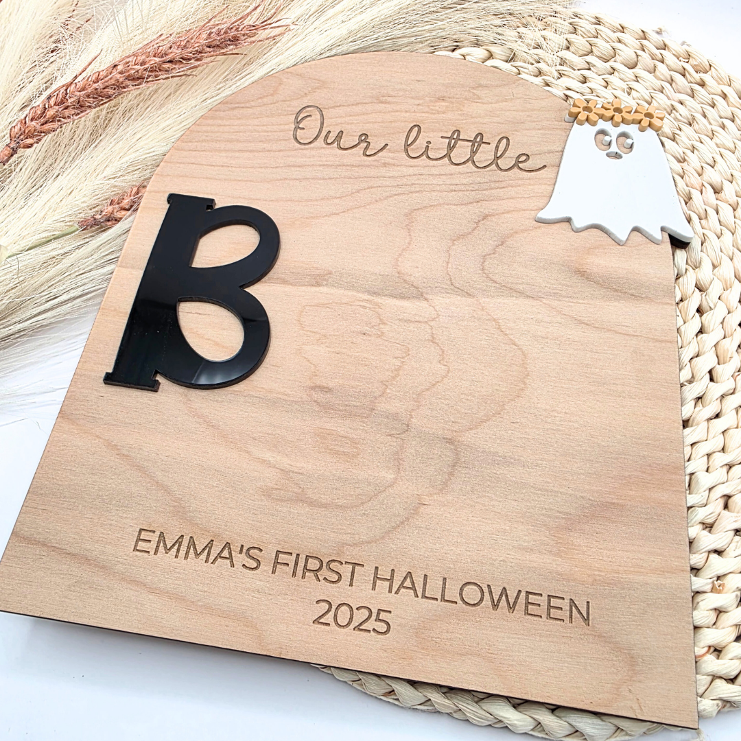 Little Boo Handprint or Footprint Board - Personalized First Halloween Ghost Sign - Baby Keepsake Craft - DIY Spooky Memory