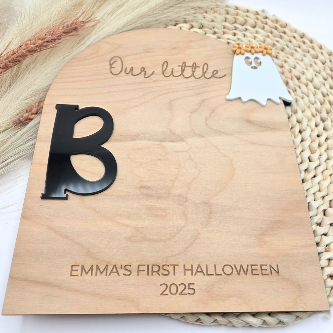 Little Boo Handprint or Footprint Board - Personalized First Halloween Ghost Sign - Baby Keepsake Craft - DIY Spooky Memory