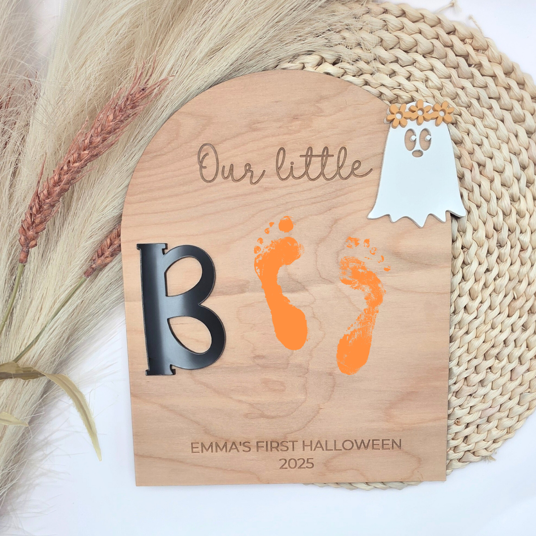 Little Boo Handprint or Footprint Board - Personalized First Halloween Ghost Sign - Baby Keepsake Craft - DIY Spooky Memory