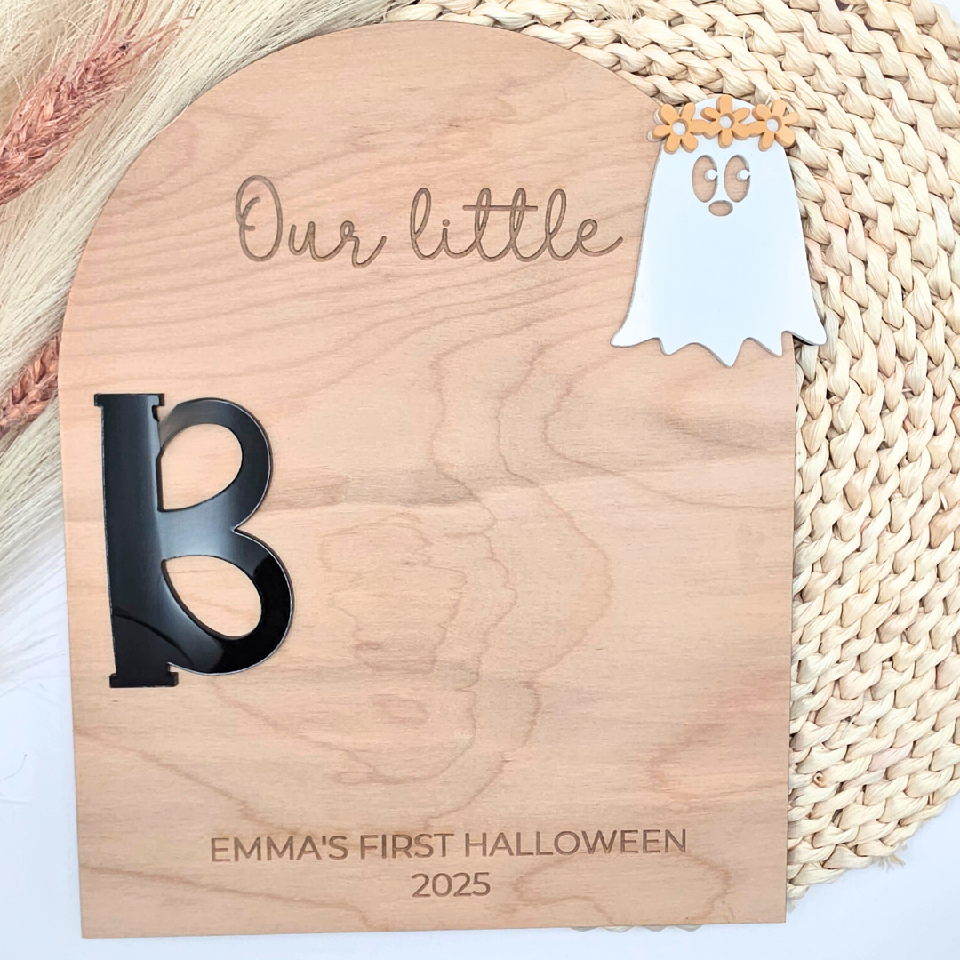 Little Boo Handprint or Footprint Board - Personalized First Halloween Ghost Sign - Baby Keepsake Craft - DIY Spooky Memory
