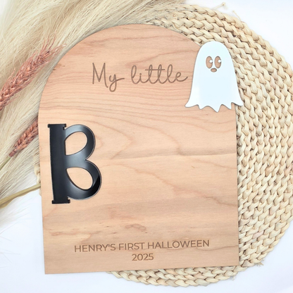 Little Boo Handprint or Footprint Board - Personalized First Halloween Ghost Sign - Baby Keepsake Craft - DIY Spooky Memory