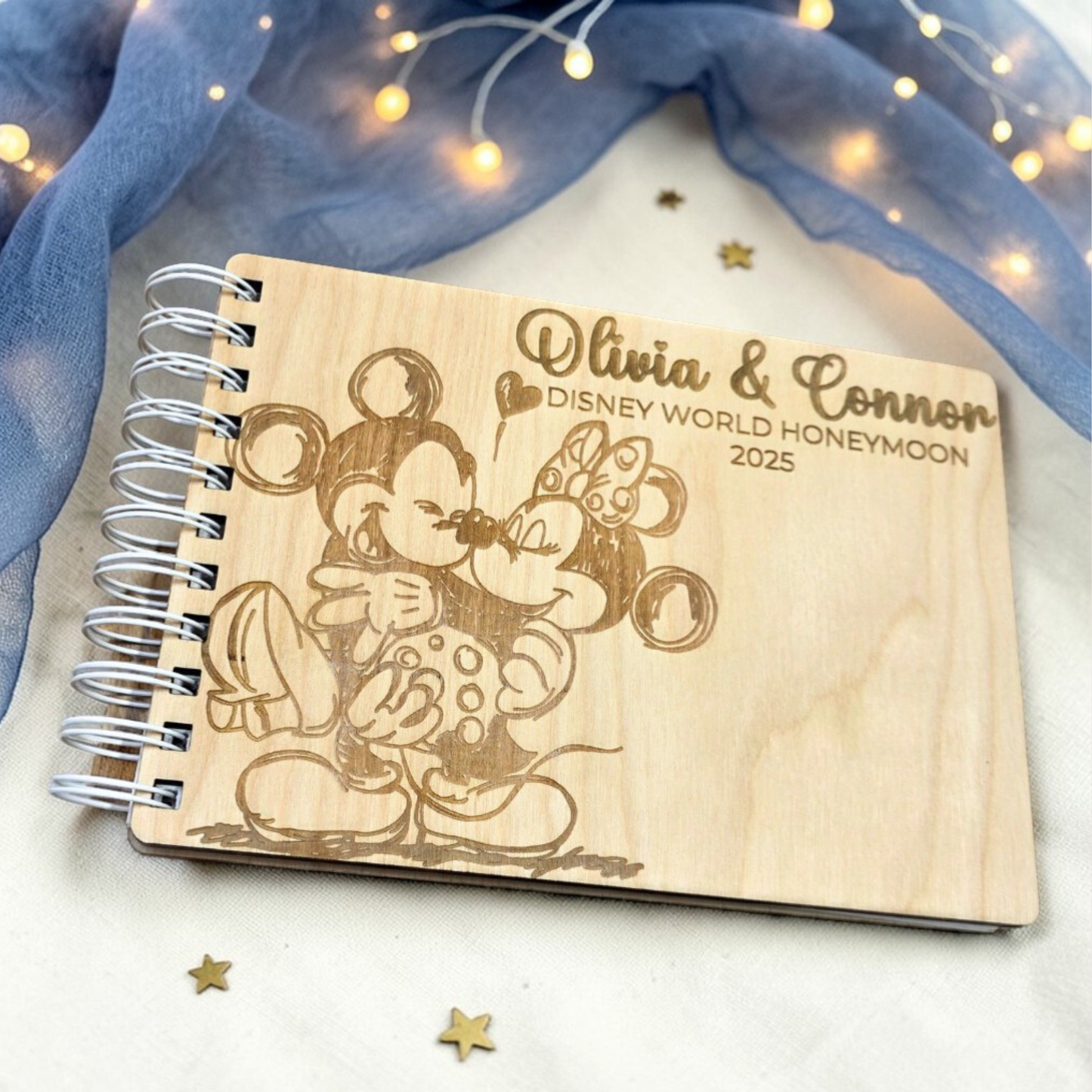 Lovebirds Custom Wood Autograph Book - Personalized Travel Keepsake Journal
