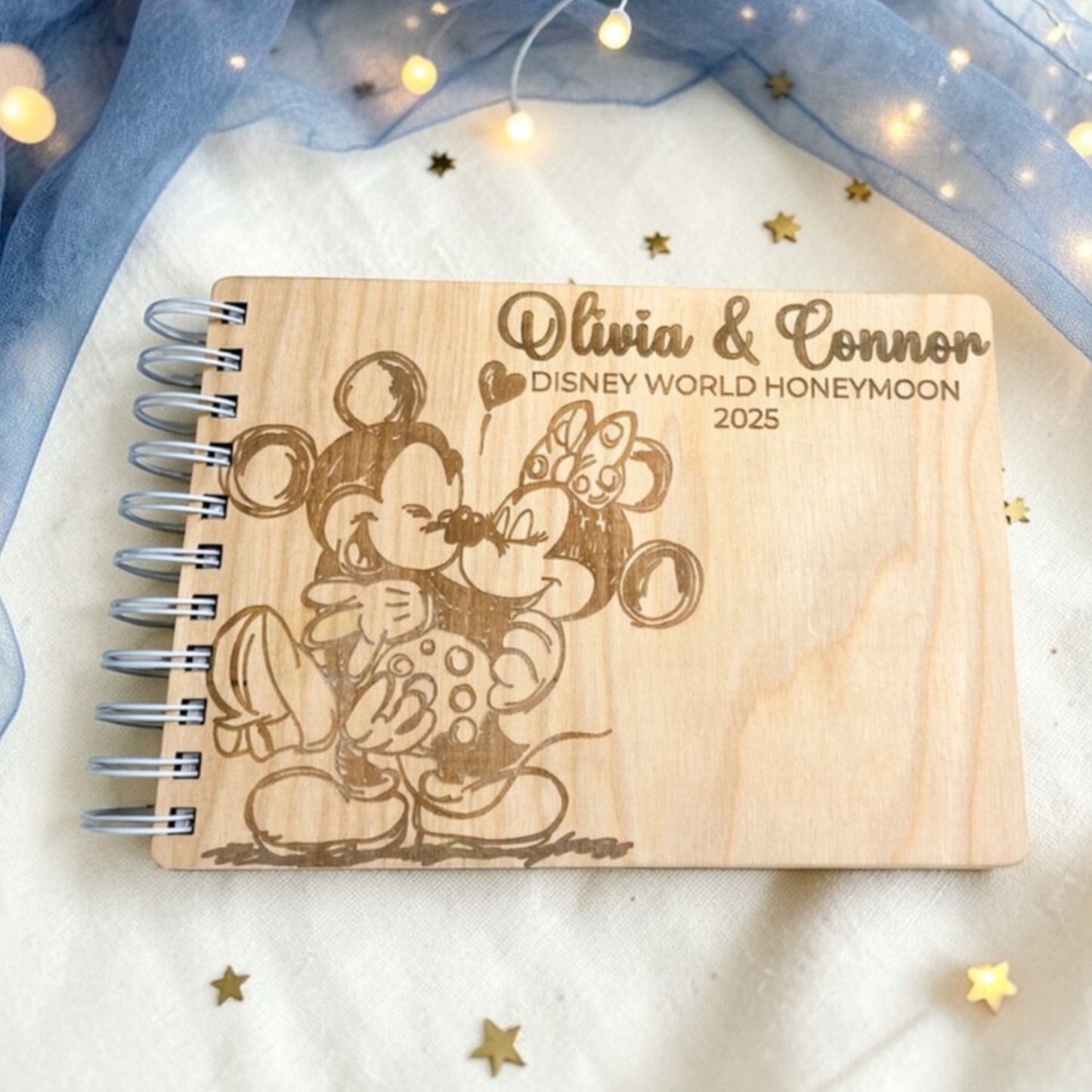 Lovebirds Custom Wood Autograph Book - Personalized Travel Keepsake Journal