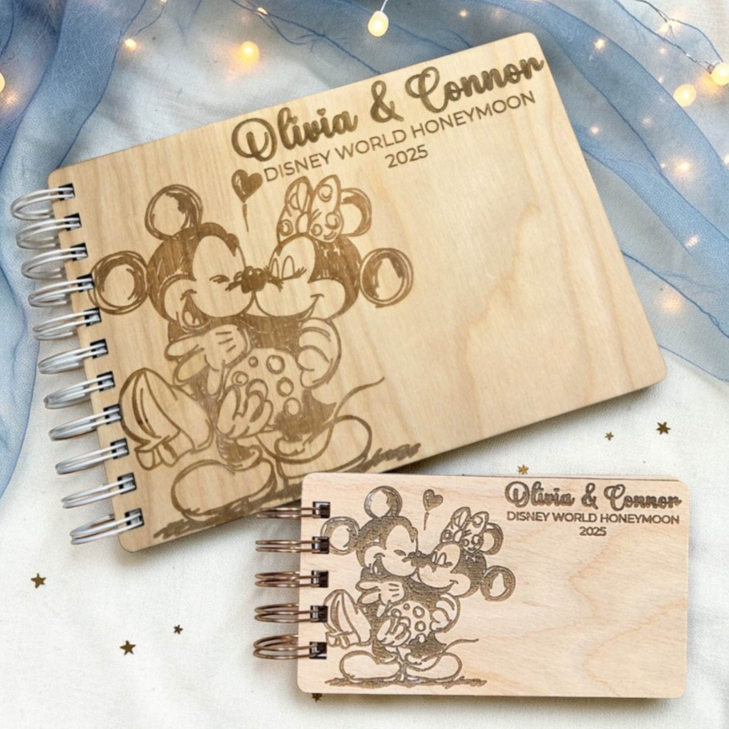 Lovebirds Custom Wood Autograph Book - Personalized Travel Keepsake Journal