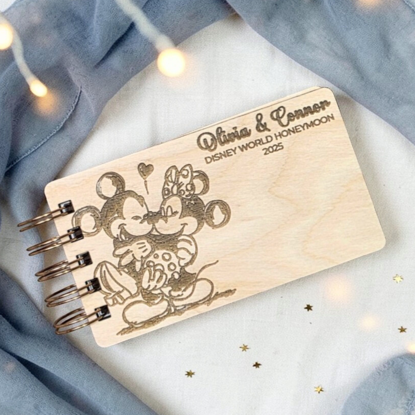 Lovebirds Custom Wood Autograph Book - Personalized Travel Keepsake Journal