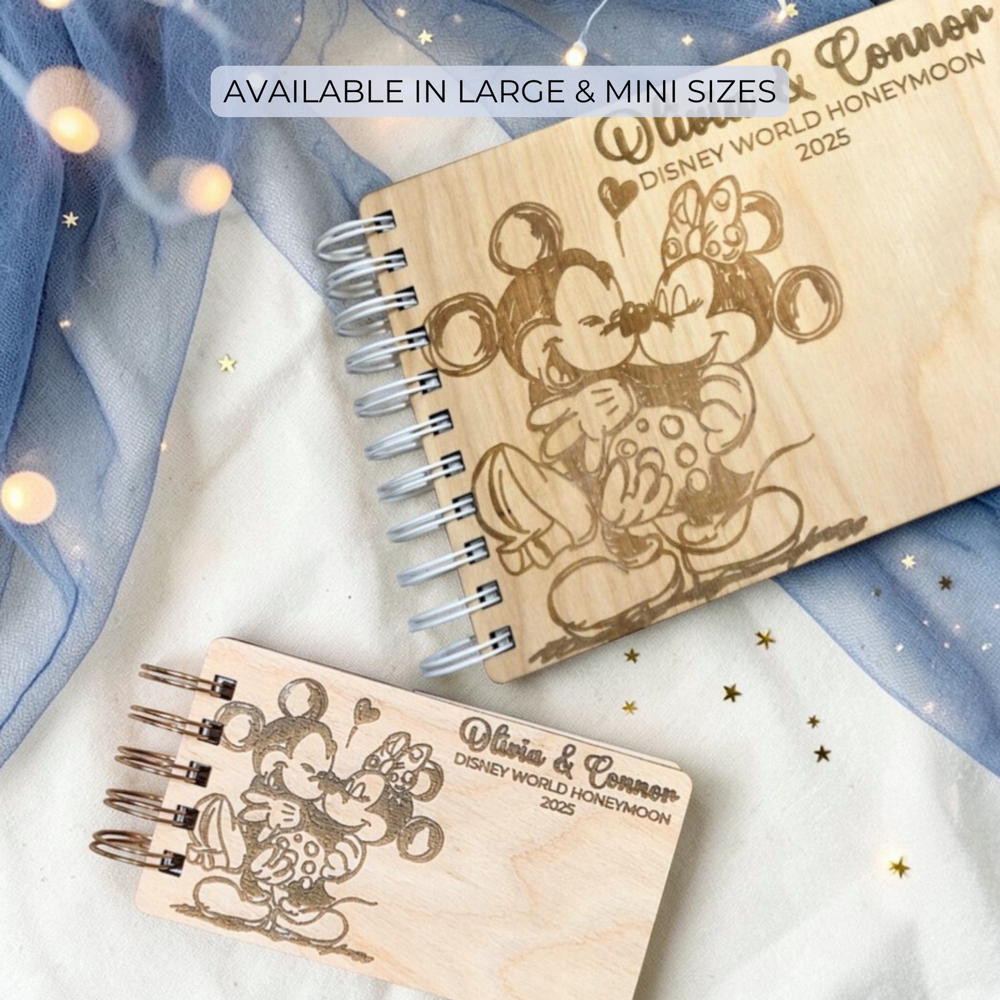 Lovebirds Custom Wood Autograph Book - Personalized Travel Keepsake Journal