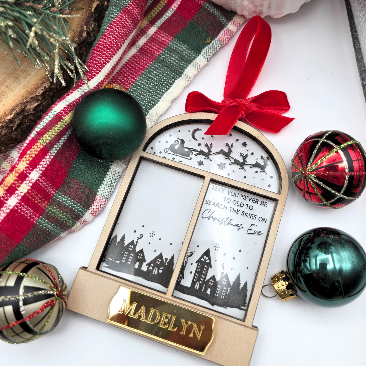 Custom Christmas Window Pane Ornament - May You Never Be Too Old To Search The Skies