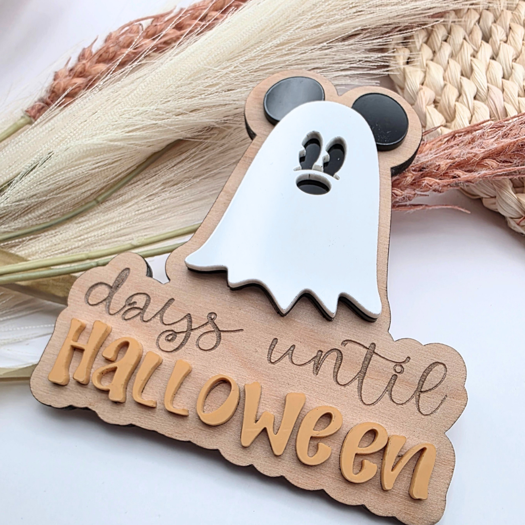 Ghost Countdown to Halloween Magnet: Birch Wood Dry Erase Sign