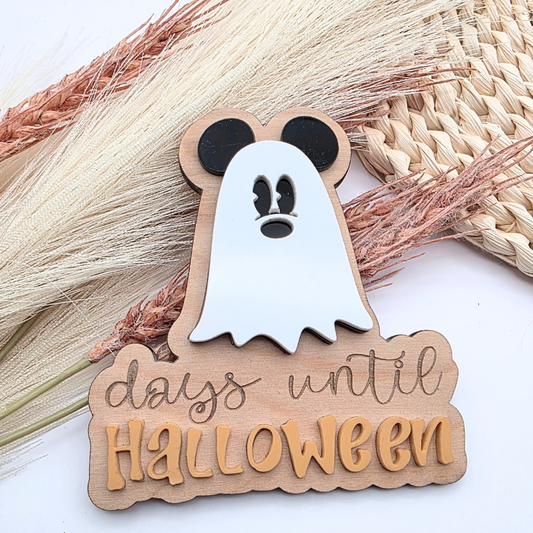 Ghost Countdown to Halloween Magnet: Birch Wood Dry Erase Sign