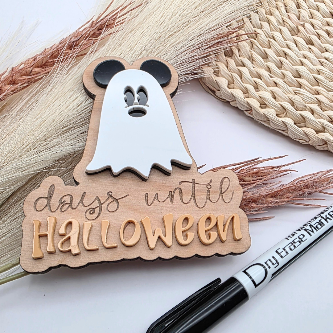 Ghost Countdown to Halloween Magnet: Birch Wood Dry Erase Sign