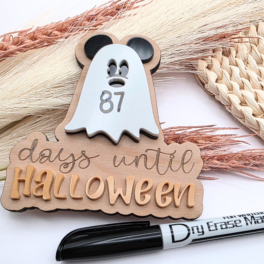 Ghost Countdown to Halloween Magnet: Birch Wood Dry Erase Sign