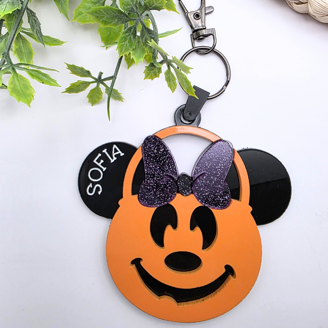 Personalized Pumpkin Bucket Bag Tag | Halloween Keychain with Name | Inspired Boo Basket Tag | Choose Bow or No Bow