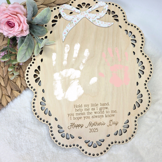 Mother's Day Lace & Bow DIY Handprint Sign