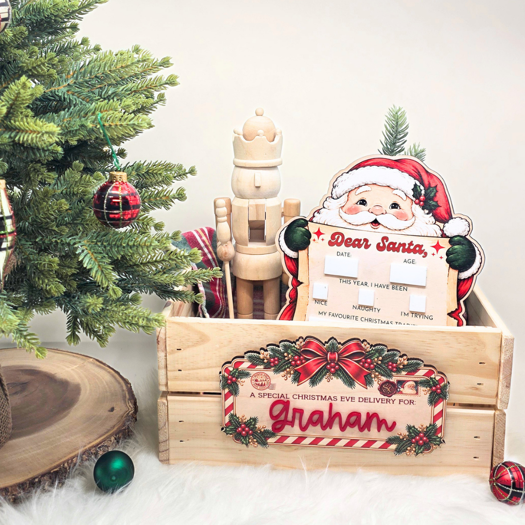 Personalized Wooden Santa Special Delivery Christmas Eve Crate Sign - Custom Christmas Box Name Plaque