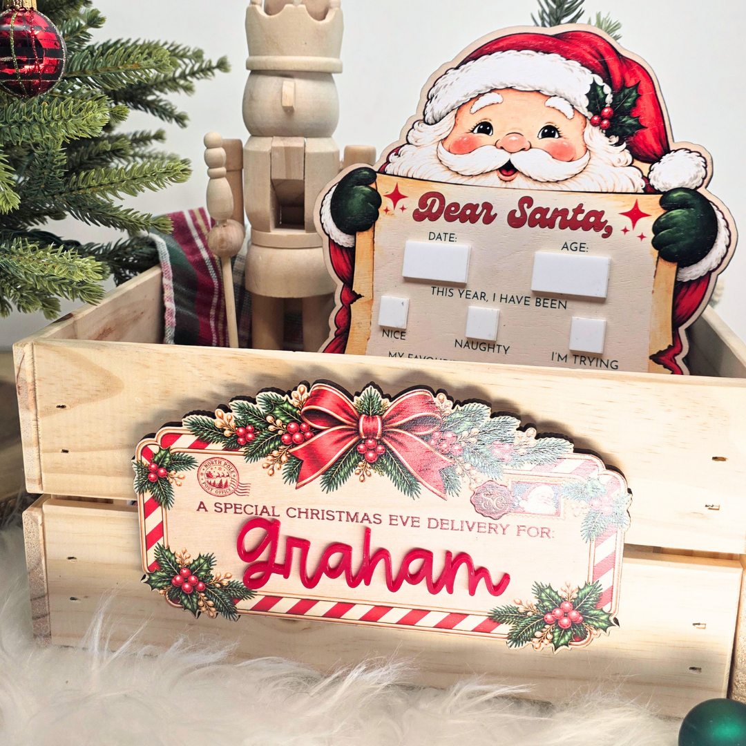 Personalized Wooden Santa Special Delivery Christmas Eve Crate Sign - Custom Christmas Box Name Plaque