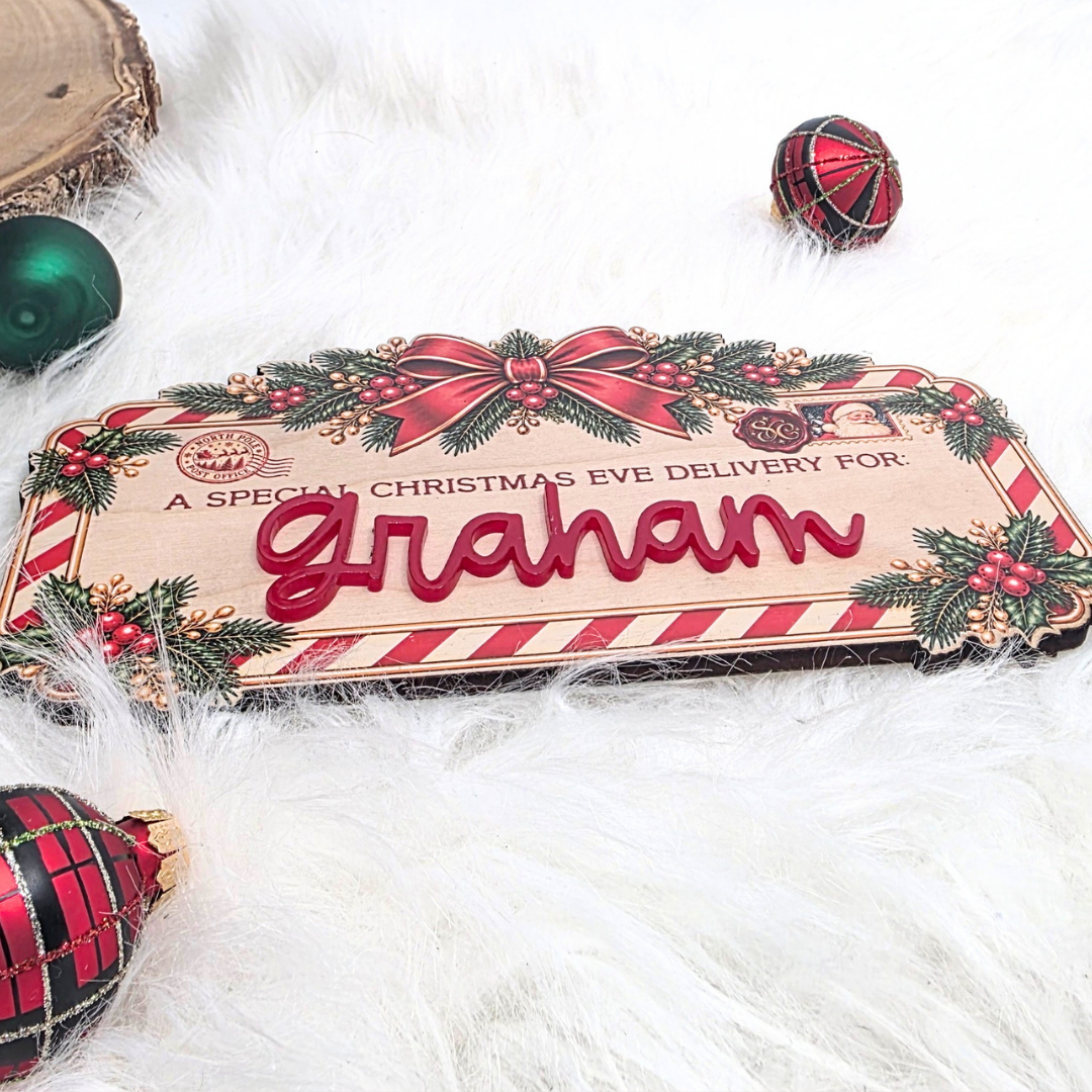 Personalized Wooden Santa Special Delivery Christmas Eve Crate Sign - Custom Christmas Box Name Plaque