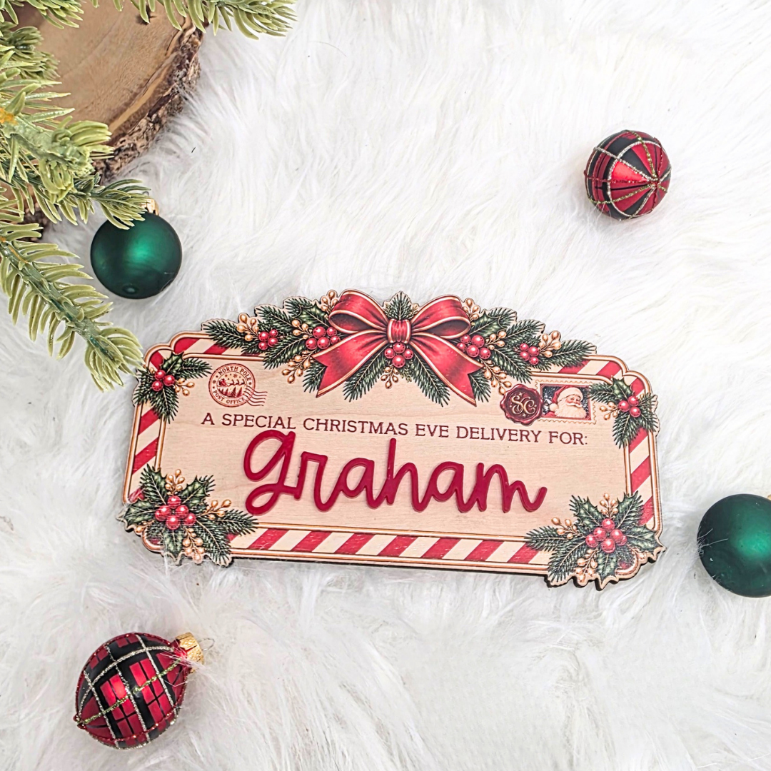 Personalized Wooden Santa Special Delivery Christmas Eve Crate Sign - Custom Christmas Box Name Plaque