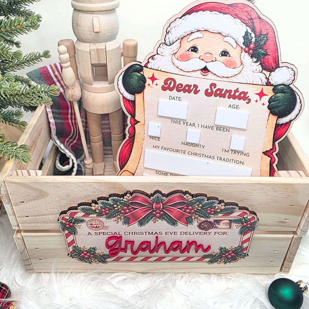 Personalized Wooden Santa Special Delivery Christmas Eve Crate Sign - Custom Christmas Box Name Plaque