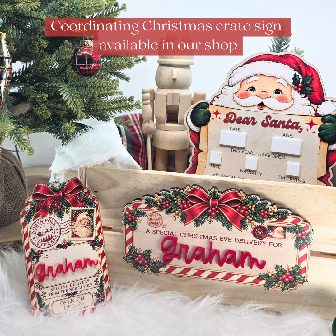 Personalized Christmas Stocking Tag - Custom  Vintage Santa North Pole Delivery Keepsake
