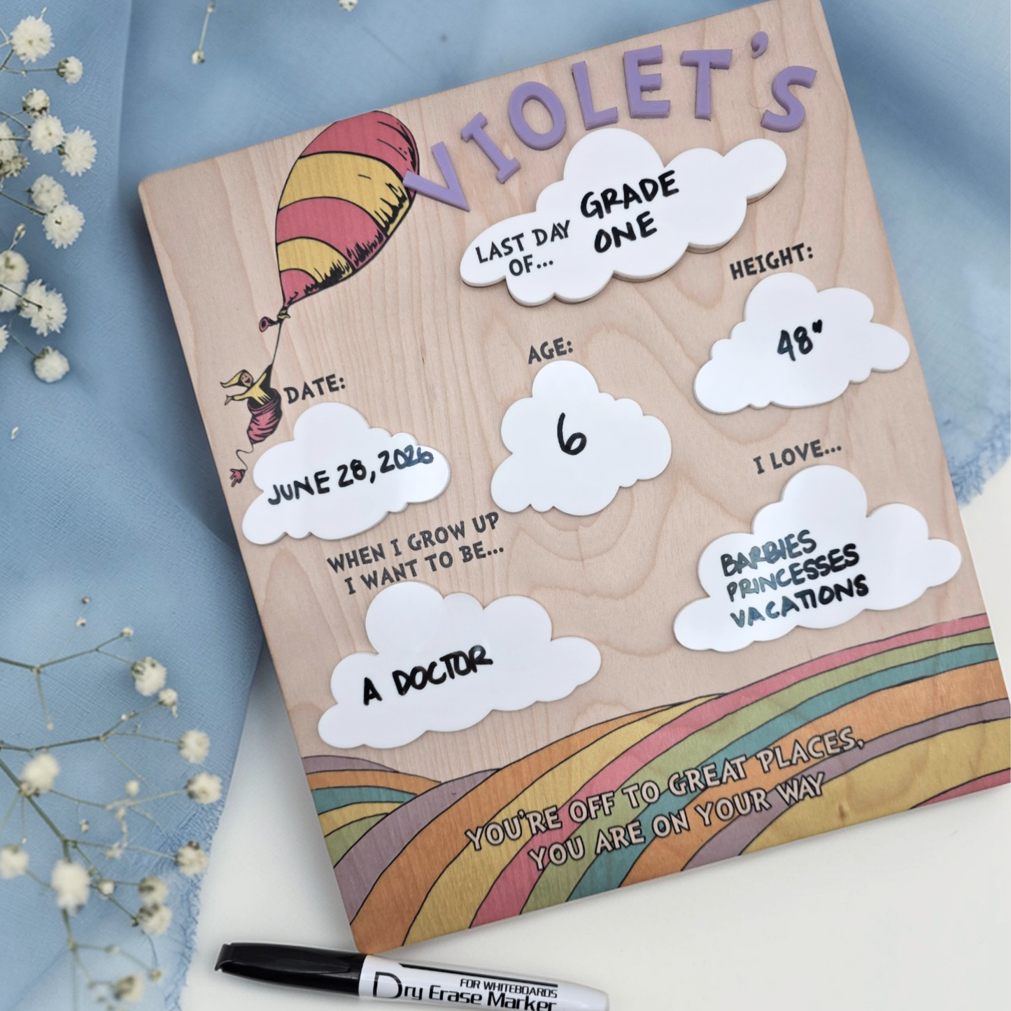 First Day Last Day School Sign Board - Personalized Milestone Dry Erase Photo Prop