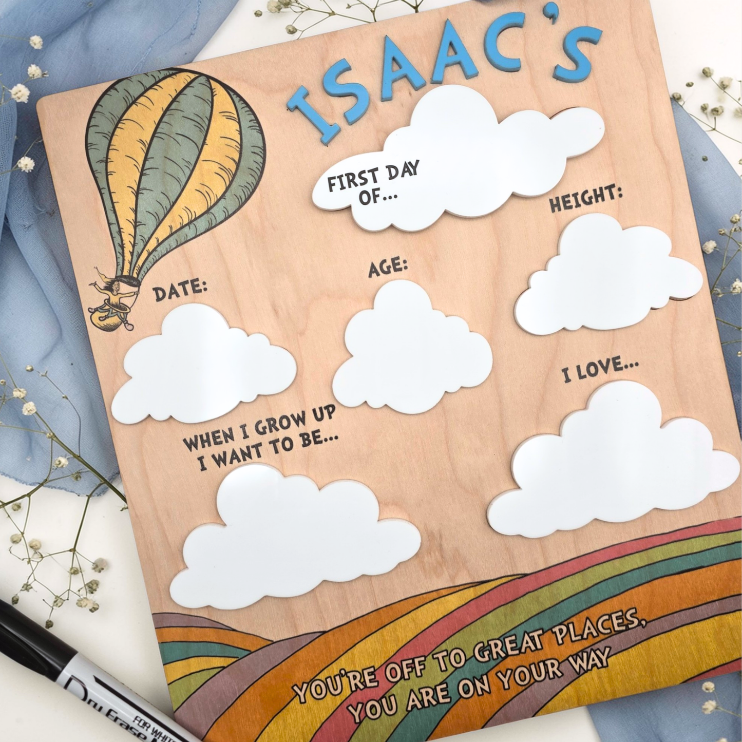 First Day Last Day School Sign Board - Personalized Milestone Dry Erase Photo Prop