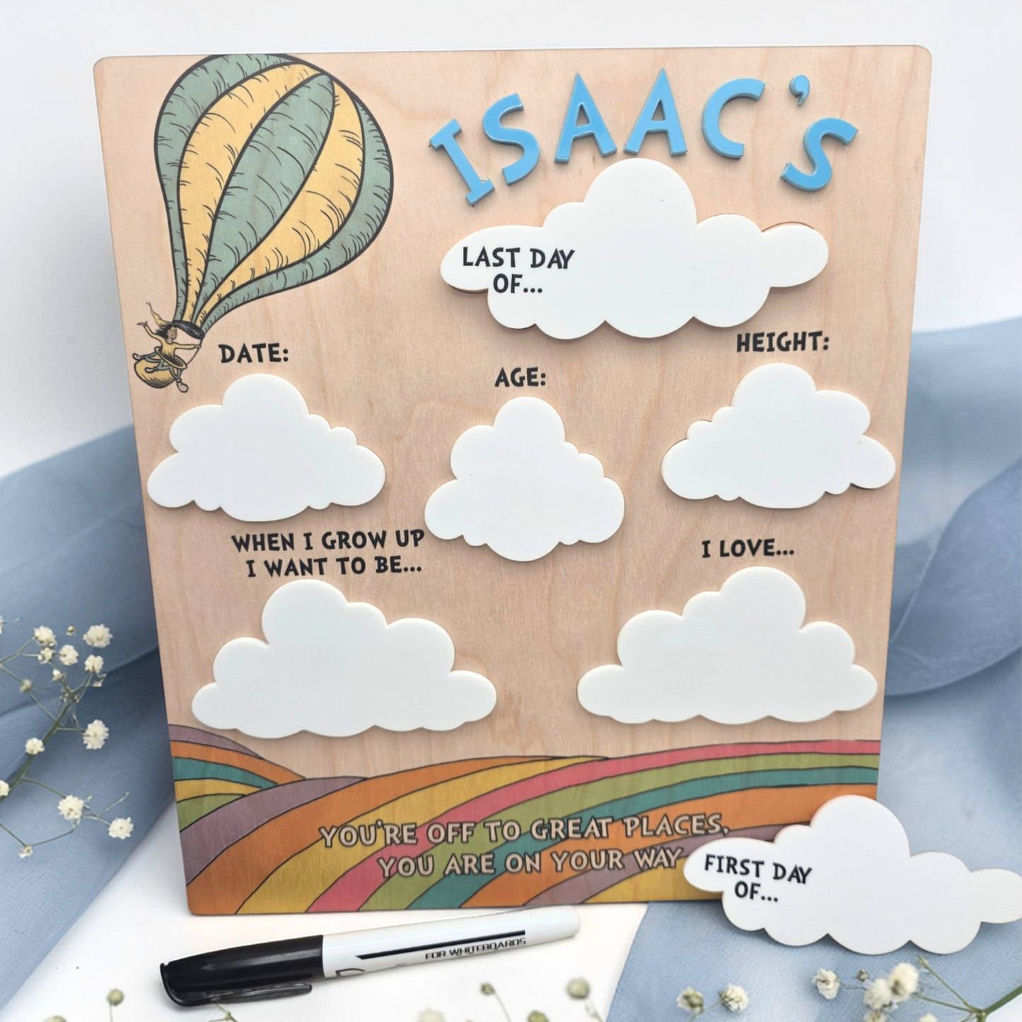 First Day Last Day School Sign Board - Personalized Milestone Dry Erase Photo Prop