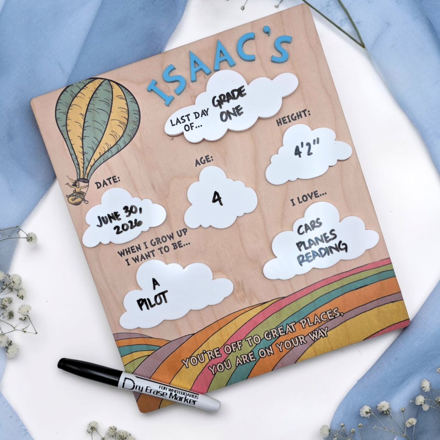 First Day Last Day School Sign Board - Personalized Milestone Dry Erase Photo Prop