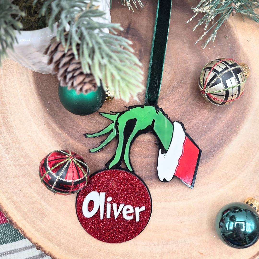 Custom “Mischievous Holiday Hand” Ornament - Personalized Layered Acrylic Christmas Ornament