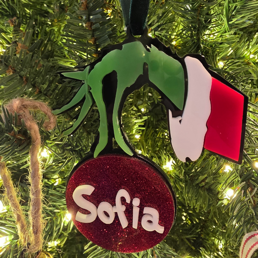 Custom “Mischievous Holiday Hand” Ornament - Personalized Layered Acrylic Christmas Ornament