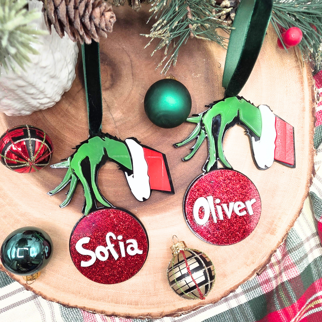 Custom “Mischievous Holiday Hand” Ornament - Personalized Layered Acrylic Christmas Ornament