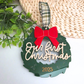 Our First Christmas Ornament - Personalized Acrylic Wreath with Bow & Year Hand-Painted Gold Detail - Couple’s Holiday Keepsake