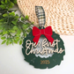 Our First Christmas Ornament - Personalized Acrylic Wreath with Bow & Year Hand-Painted Gold Detail - Couple’s Holiday Keepsake
