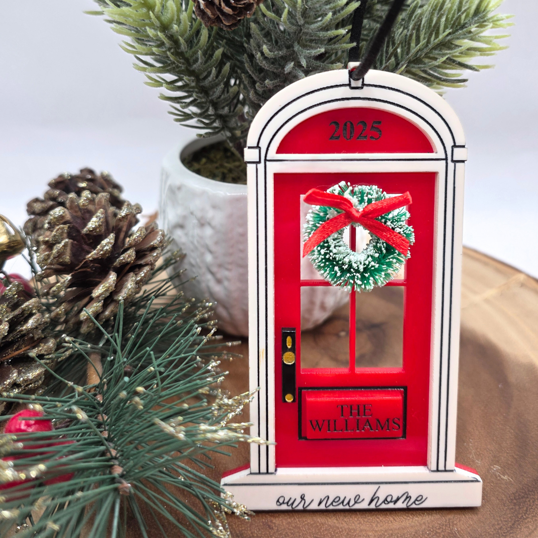 Our New Home Christmas Ornament - Personalized Acrylic Door with Wreath, New Home Gift